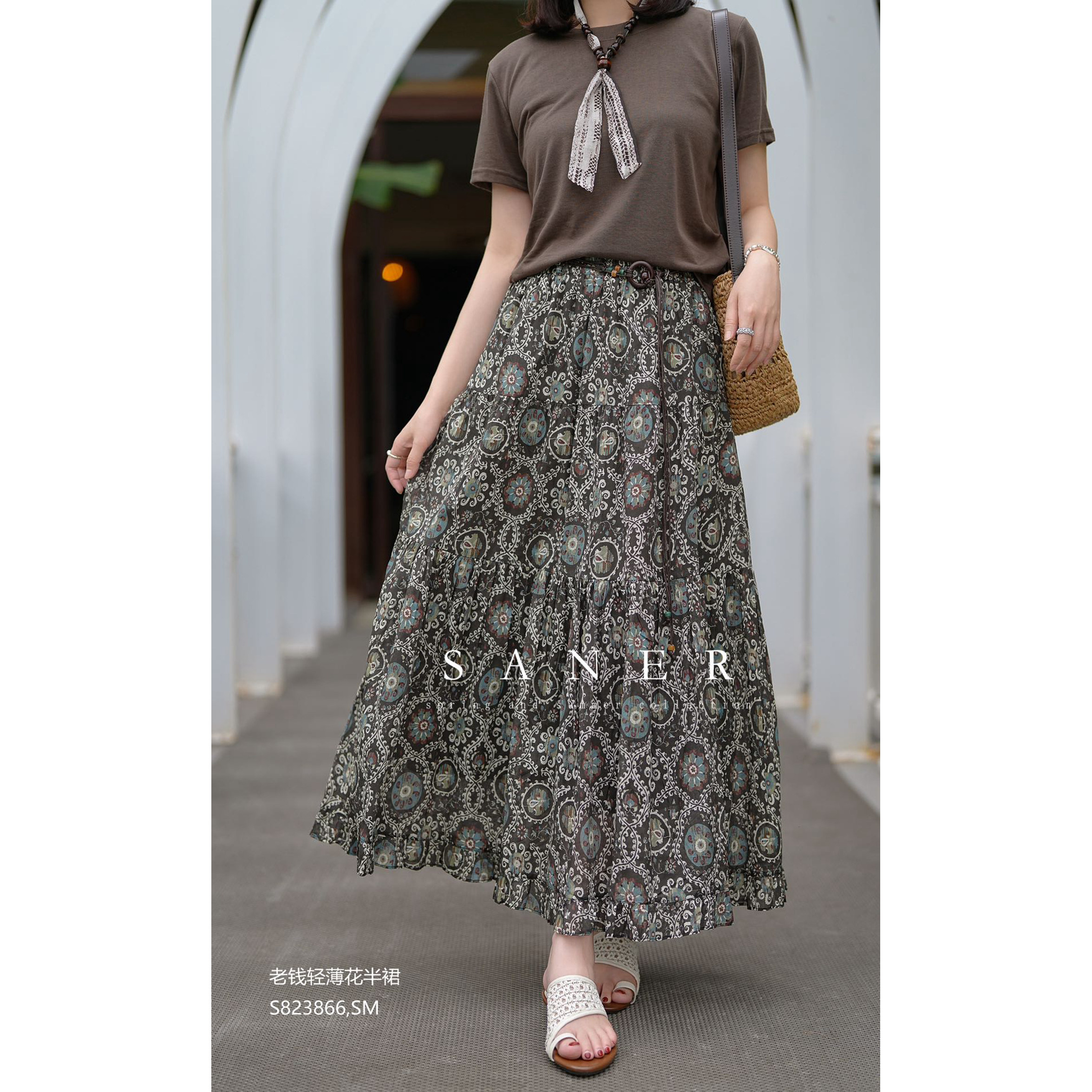 特价SANER女装2025夏季823866韩版宽松显瘦高腰印花半身裙女