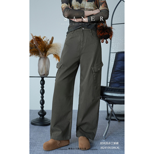 特价SANER欧韩2025秋冬新款女装824109时尚减龄直筒洗水工装裤
