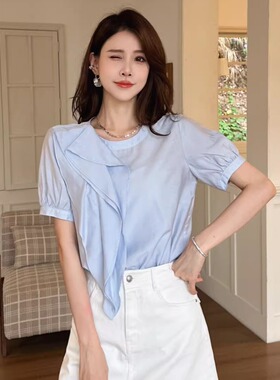 DI-SUI正品2026春季新款女装35512优雅风侧边花宽松圆领小衫