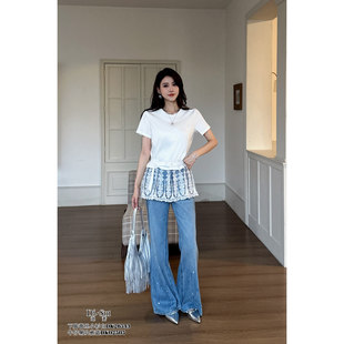 DI-SUI正品2026春季新款女装02505裤脚钉珠闪钻阔腿牛仔裤