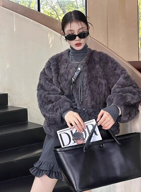定制DI-SUI正品2025秋冬新款女09508舒适保暖潮流拼皮气质毛外套