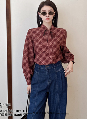 特价DI-SUI正品2025秋冬新款女装21111复古风精致飘带长袖衬衫