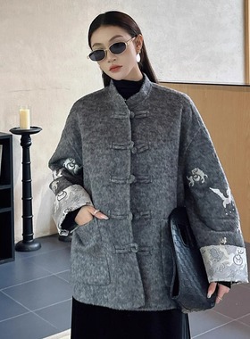 定制DI-SUI欧货2025秋冬新款女装10527桑蚕丝兔绒气质羊毛大衣