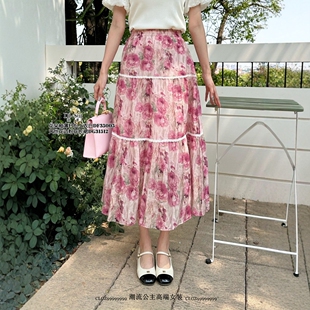 现货特价DI-SUI女装2025夏季31512含天丝面料拼接蕾丝印花半身裙