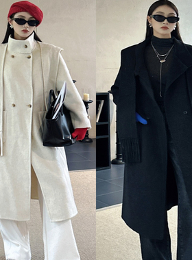 定制DI-SUI正品2025秋冬新款女装10517气质绵羊毛长裤带围巾大衣