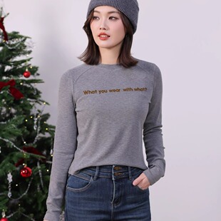 待SANER欧韩站2025秋冬新款女装824701极简圆领植绒舒适字母上衣