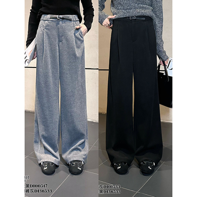 正品代购专柜皮扣松紧腰阔腿裤