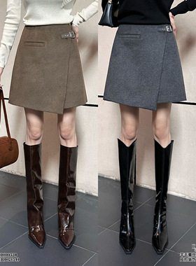 DI-SUI欧韩站2025秋冬新款女装21541大气皮革装饰不规则A字半身裙