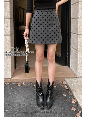 现货正品DI-SUI秋冬2025新款女装21093植绒波点A字半身裙