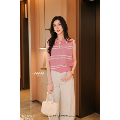 欧洲站2025秋冬新款无袖翻领条纹