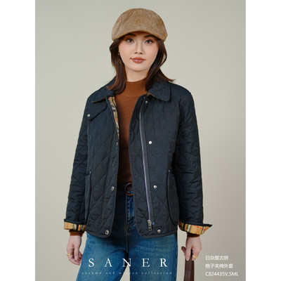 拼接格子夹棉外套女休闲