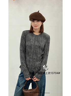 特价FMF正品2025新款女装S Jayova秋冬13704圆领下摆拼接褶皱上衣