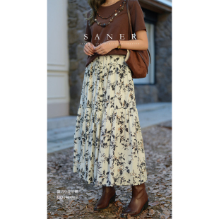 潮流A字小碎花半身裙中长款 823963女装 2025秋冬新款 SANER正品