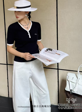 DI-SUI正品2025秋冬新款女装01073拼色V领气质针织衫上衣