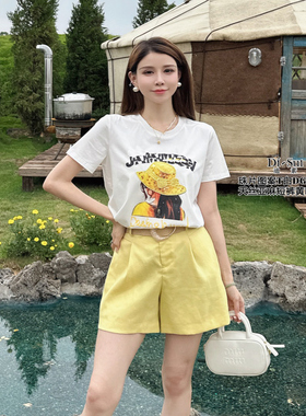 现货特价DI-SUI女装2025夏季38675韩系圆领短袖字母印花宽松上衣