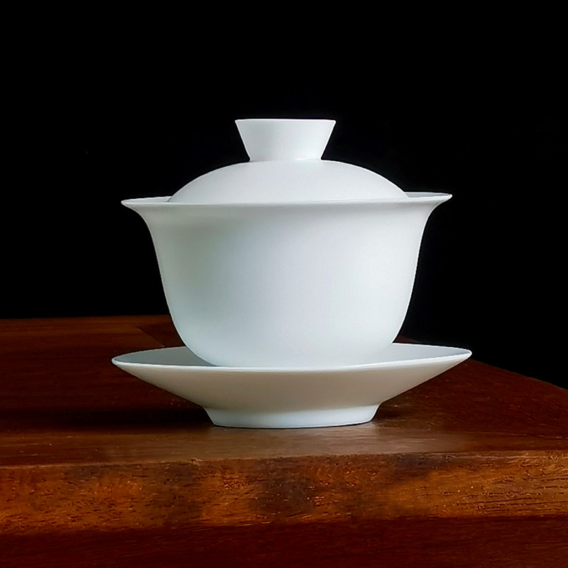 素烧无釉薄胎单个不烫手骨瓷盖碗