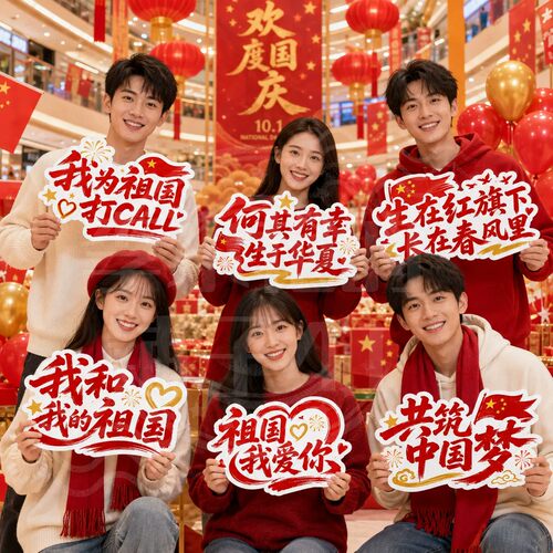 国庆节日手举牌KT板拍照道具学校活动商场门店氛围装饰布置手持牌