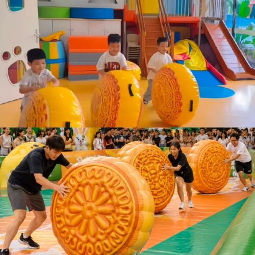 泡雕气膜中秋滚月饼道具仿真大号幼儿园比赛互动游戏活动氛围布置