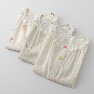 卡通花边睡衣女生纯棉纱短袖 家居睡眠服薄可外穿 短裤 甜美可爱夏季