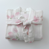 浪漫大樱花睡袍女纯棉纱布法式 宽腰带家居晨袍薄款 浴袍一体家居服