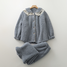 娃娃领冬季睡衣套女生厚实珊瑚绒甜美蕾丝边减龄保暖家居服可外穿