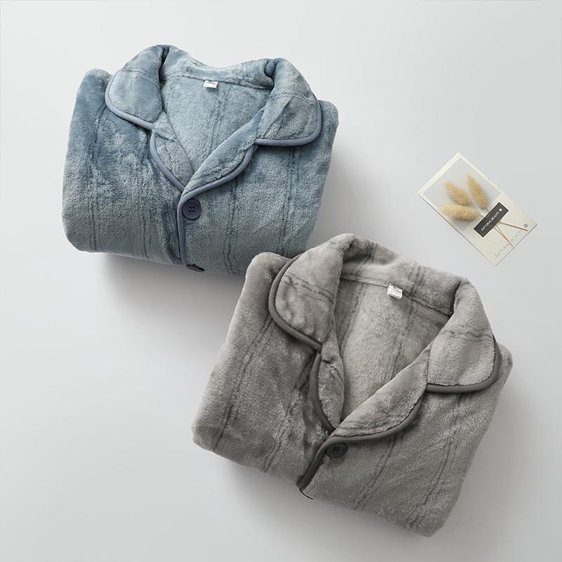 男珊瑚绒条纹睡衣厚长袖