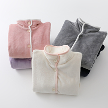 保暖立领法兰绒睡衣套装男女士珊瑚绒收口长袖长裤情侣家居服厚实