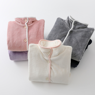 保暖立领法兰绒睡衣套装男女士珊瑚绒收口长袖长裤情侣家居服厚实