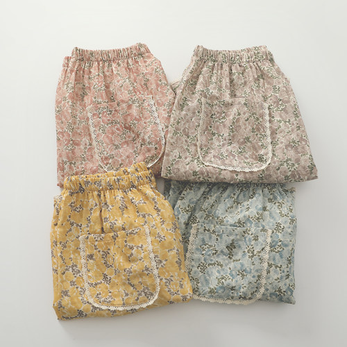 出口韩系蕾丝碎花睡裤女生纯棉纱均码9分宽松阔腿裤休闲沙滩裤薄