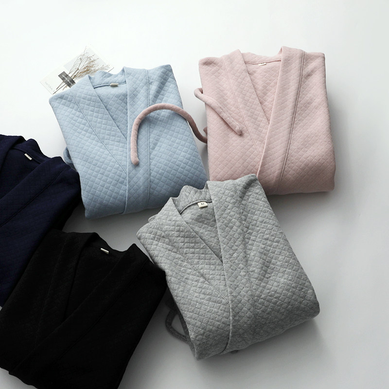 남성용 및 여성용 수출 누빔 기모노 잠옷 발목 길이의 3겹 에어 코튼 가디건 잠옷 긴팔 홈웨어 얇은