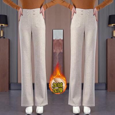 羊毛呢秋冬微喇裤洋气加绒裤子女