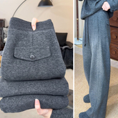 桑蚕丝羊毛直筒裤 阔腿女裤 2025冬新款 中高腰显瘦休闲加绒加厚长裤