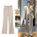 2025秋冬新款羊毛加绒加厚微喇裤女高腰垂感直筒显瘦显腿长喇叭裤