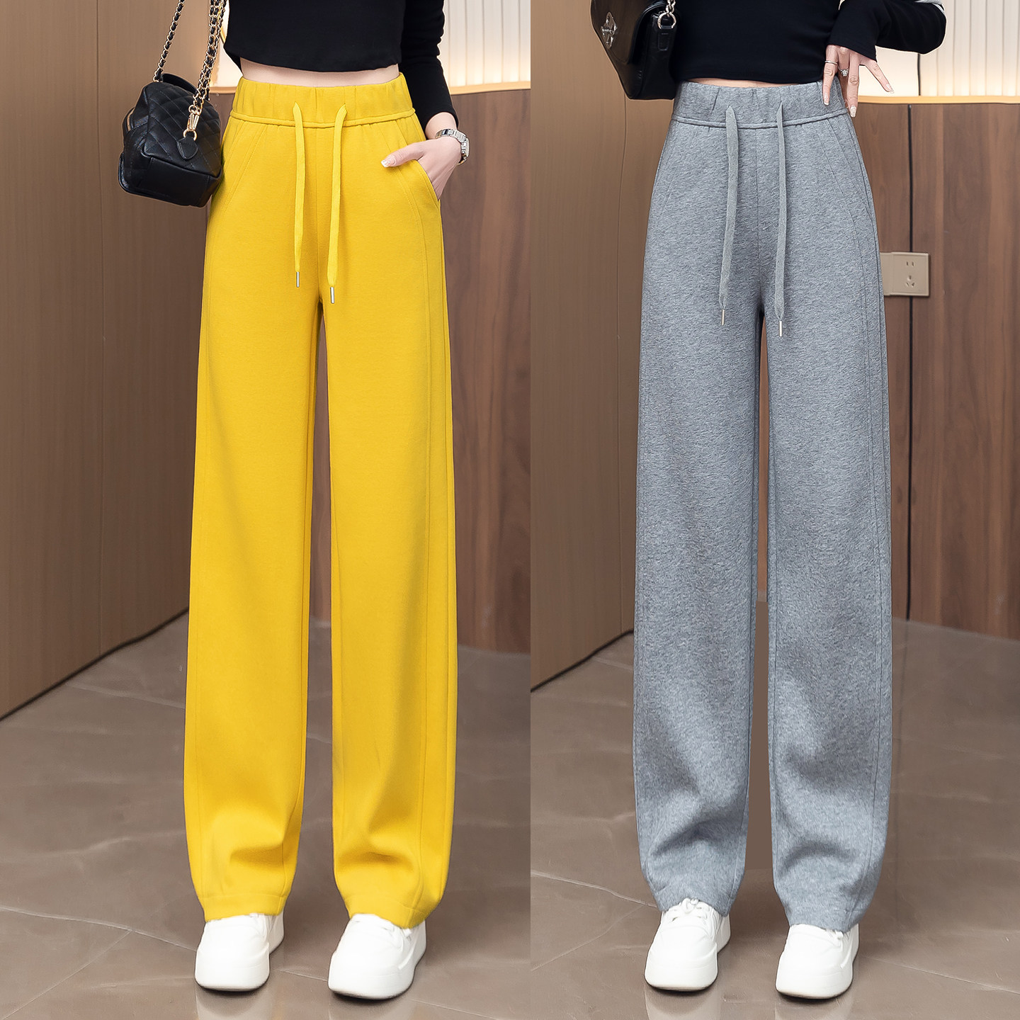 窄版阔腿裤女士2025年秋季休闲百搭高腰宽松显瘦拖地直筒裤弯刀裤 - iue feinllei崟愔嫕悫 e出品