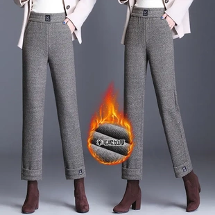 小个子休闲裤 女加绒加厚显瘦九分裤 高腰羊毛呢直筒裤 2025秋冬季