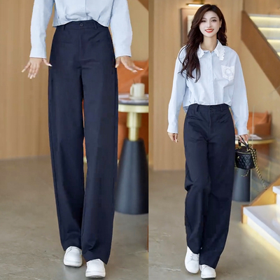 高腰百搭休闲西装裤女2025秋季新款显瘦窄版阔腿裤时尚垂感直筒裤