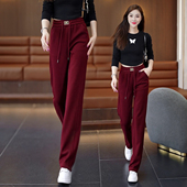 安哥拉红宽松显瘦加绒裤 秋季 2025新款 子女直筒厚休闲裤 窄版 梧桐裤