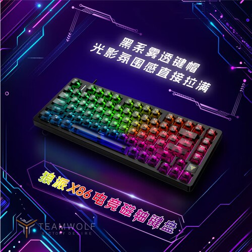 全新TEAMWOLF狼派X86磁轴机械键盘75键网吧同款游戏办公三角洲USB