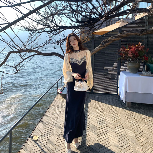 木子李的李气质立体蕾丝拼接针织披肩开衫亲肤百搭宽松显瘦上衣女