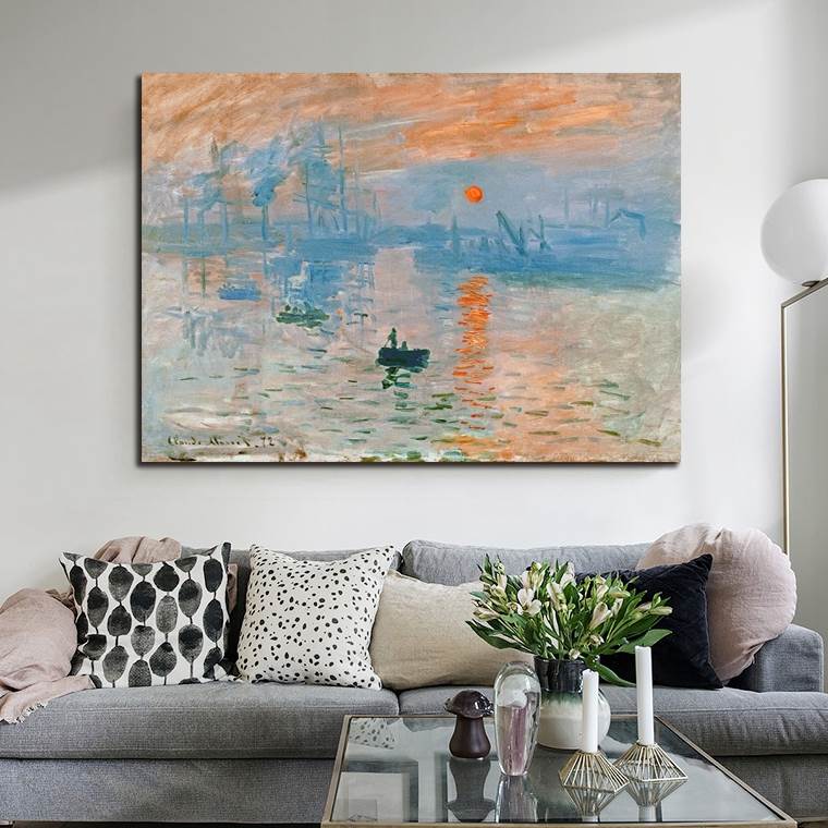 莫奈大师抽象画卧室书房无框画装饰画墙画壁画挂画单幅风景画日出