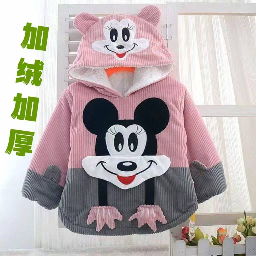 儿童棉罩衣秋冬季拉链反穿卡通加厚款外穿连帽棉服1-2-3岁男女款
