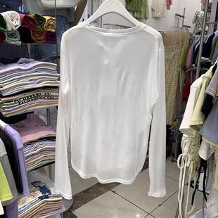 白色防晒衫上衣女夏季V领辣妹纯欲风中长款打底衫宽松薄款长袖T恤