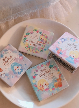 日单 卡通风格美人鱼 莴苣公主灰姑娘雪之女王 方形皮革随身镜