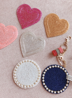 FRANCFRANC日单爱心串珠杯垫圆形珍珠杯垫隔热杯垫手工创意