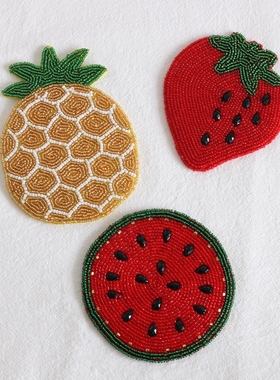 afternoon tea 草莓菠萝西瓜手工杯垫串珠杯垫日单