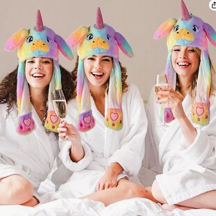 抖音帽子同款独角兽耳朵帽子网红捏耳朵会动的气囊帽子