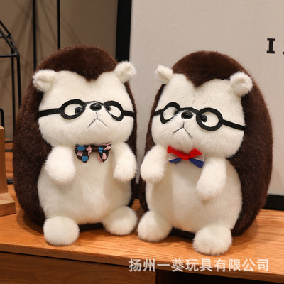 跨境新品领结刺猬公仔治愈小刺猬毛绒玩偶可爱绅士风动物玩偶礼物