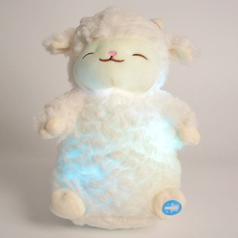 七彩LED发光羊玩偶会发光的小羊毛绒玩具白色羊驼公仔睡觉安抚