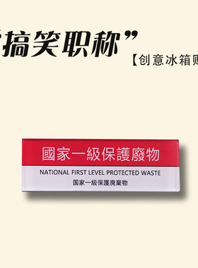 个性创意亚克力冰箱贴磁贴国家一级保护废物趣味搞笑文字门贴装饰