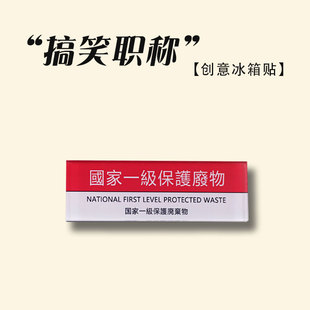 个性创意亚克力冰箱贴磁贴国家一级保护废物趣味搞笑文字门贴装饰